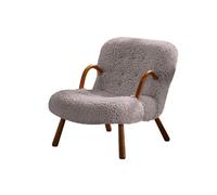 KIBONCY Accent Chair with Lamb Wool, Upholstered Faux Shearling Lounge Mid-Century Modern Armchair with Wood Frame for Bedroom Reading(D)
