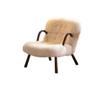 KIBONCY Accent Chair with Lamb Wool, Upholstered Faux Shearling Lounge Mid-Century Modern Armchair with Wood Frame for Bedroom Reading(A)