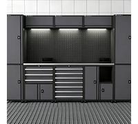 KIBONCY Armadio portautensili in metallo resistente, armadio portaoggetti in acciaio con ante e pannello forato, cassetta degli attrezzi con rotelle con serratura for garage(G2)