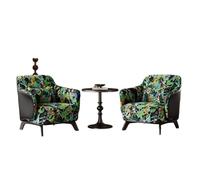 KIBONCY Artistic Print 3-Piece Chat Set, Faux Leather Accent Chair Pair with Pedestal Table Mid-Century Modern Seating for Home Decor(D,50cm)