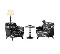 KIBONCY Artistic Print 3-Piece Chat Set, Faux Leather Accent Chair Pair with Pedestal Table Mid-Century Modern Seating for Home Decor(B,70cm)