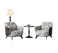 KIBONCY Artistic Print 3-Piece Chat Set, Faux Leather Accent Chair Pair with Pedestal Table Mid-Century Modern Seating for Home Decor(A,50cm)