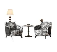 KIBONCY Artistic Print 3-Piece Chat Set, Faux Leather Accent Chair Pair with Pedestal Table Mid-Century Modern Seating for Home Decor(C,50cm)