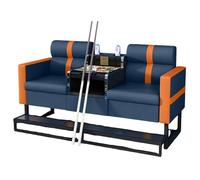 KIBONCY Billiard Club Spectator Sofa with Metal Footrest, Thick Padding Cushion Game Room Couch, Waterproof PU Leather Commercial Seating for Pool Hall(B)