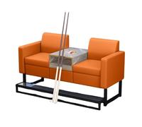 KIBONCY Billiards Room Dedicated Sofa & Chair Set, Faux Leather Spectator Seating with Cup Holders and Glass Side Table, Ideal for Game Rooms & Billiard Halls(F)