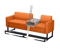 KIBONCY Billiards Room Dedicated Sofa & Chair Set, Faux Leather Spectator Seating with Cup Holders and Glass Side Table, Ideal for Game Rooms & Billiard Halls(J)