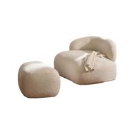 KIBONCY Boho Minimalist Boucle Accent Chair Modern with Ottoman Plush Comfortable Armchair,for Bedroom/Reading Nook(D)