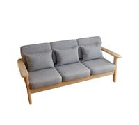 KIBONCY Breathable Linen Upholstered Sofa, 3-Seater Solid Wood Frame Couch with Lumbar Pillows for Living Room(C)