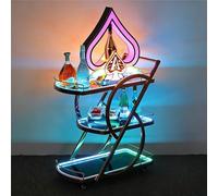 KIBONCY Carrello bar for feste con luci a LED, ripiani in vetro, carrello di servizio mobile che si illumina al buio, centro di intrattenimento con ruote for riporre gli oggetti(B)