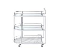 KIBONCY Carrello da bar in vetro cromato a 3 livelli con ripiano in marmo, carrello di servizio con rotelle con portabicchiere da vino for bar di casa, feste in soggiorno