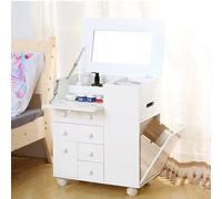 KIBONCY Carrello da trucco mobile in legno con ruote, stazione for trucco mobile con stoccaggio multistrato con specchio ribaltabile e cassetti(B)