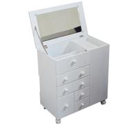 KIBONCY Carrello da trucco mobile in legno con ruote, stazione for trucco mobile con stoccaggio multistrato con specchio ribaltabile e cassetti(E)