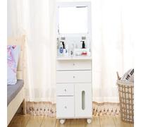 KIBONCY Carrello da trucco mobile in legno con ruote, stazione for trucco mobile con stoccaggio multistrato con specchio ribaltabile e cassetti(D)