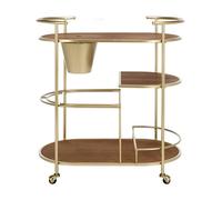 KIBONCY Carrello for lingotti d'oro a 3 livelli con secchiello for il ghiaccio, carrello di servizio ovale in legno e metallo for bar di casa, soggiorno e feste(Dark Brown)