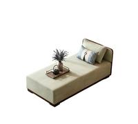 KIBONCY Chaise Lounge Indoor, Neutral Color Linen Sofa with Decorative Water-Wave Pattern Pillow, Solid Wood Frame Accent Chair for Modern Home Decor(D,170x50x68cm)