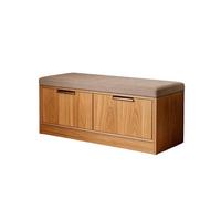 KIBONCY Closed Sliding Cabinet Storage Ottoman Bench with Soft Padded Top, Natural Wood Shoe Changing for Kids Playroom & Nursery Closet(B,80x40x40cm)