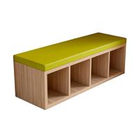 KIBONCY Color Optional PU Cushion Cubby Storage Bench, Space Saving Natural Wood Shoe Changing for Playroom Daycare & Narrow Hallway Use(C,140x30x40cm)