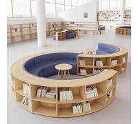 KIBONCY Combinazione di divano curvo e libreria, contenitore for libri, con struttura in legno massello e schiuma elastica, for sala lettura, centro di educazione precoce, verde(G)