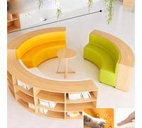 KIBONCY Combinazione di divano curvo e libreria, contenitore for libri, con struttura in legno massello e schiuma elastica, for sala lettura, centro di educazione precoce, verde(K)