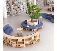 KIBONCY Combinazione di divano curvo e libreria, contenitore for libri, con struttura in legno massello e schiuma elastica, for sala lettura, centro di educazione precoce, verde(H)