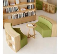 KIBONCY Combinazione di divano curvo e libreria, contenitore for libri, con struttura in legno massello e schiuma elastica, for sala lettura, centro di educazione precoce, verde(B)