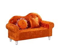 KIBONCY Crushed Velvet Loveseat Sofa, 2-Seater Compact Couch with Ruffled Edge Pillows, Curved Backrest, Small for Bedroom Living Room(D,140cm)