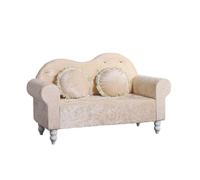 KIBONCY Crushed Velvet Loveseat Sofa, 2-Seater Compact Couch with Ruffled Edge Pillows, Curved Backrest, Small for Bedroom Living Room(E,120cm)