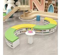 KIBONCY Divano a Forma di S, Libreria for Asilo, Divani con Vetrina Curva Minimalista, for la Biblioteca di Libri Illustrati del Centro di Formazione Scolastica(3.8m)