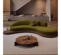 KIBONCY Divano dalla forma curva e irregolare, pavimento in legno massello, divano verde. Area reception for la lobby dell'hotel con piccolo spazio abitativo nel soggiorno(B,2.4m)