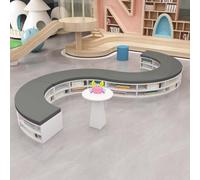 KIBONCY Divano for bambini curvo modulare resistente ai graffi di gatto, panca combinata in spugna ad alto rimbalzo con struttura in legno massello for sala d'attesa prescolare dell'asilo nido(F)