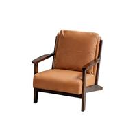 KIBONCY Faux Leather Solid Wood Frame Accent Chair Mid-Century Modern,Upholstered Reading Arm with Cushion for Living Room Bedroom(1)