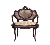 KIBONCY French Rococo Wicker Accent Chair, Solid Wood Carved Armchair with Upholstered Seat,Vintage Decor Backrest for Home Office