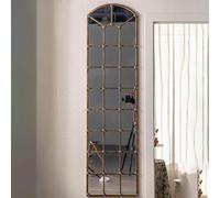 KIBONCY Full Length Mirror, Arched Wall Mounted, Wood Frame Body Standing Farmhouse Window Pane, for Living Room,Bedroom,Kitchen(46x172cm)