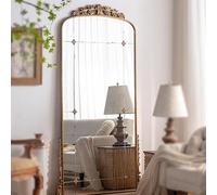 KIBONCY Full Length Mirror, Arched Wall Mounted, Wood Frame Body Standing Farmhouse Window Pane, for Living Room,Bedroom,Kitchen(102x190cm)