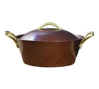 KIBONCY Handcrafted Thickened Pure Copper Hot Pot with Lid - Induction & Gas Compatible, Traditional Handmade Diameter 24.5cm(for Induction Cooker)