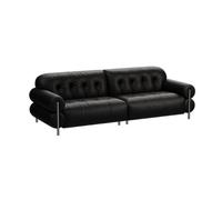 KIBONCY High End Button Tufted Leather 3 Seater Couch, Ergonomic Deep Seat Metal Leg Sofa, Versatile Decor for Living Room Negotiation
