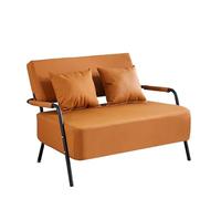 KIBONCY High Resilience Sponge Padded 2 Seater Leather Loveseat Sofa Backrest Small Double Couch with Curved Metal Armrest, for Bedroom Balcony(A,65x65x74cm)