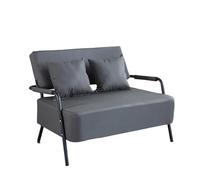 KIBONCY High Resilience Sponge Padded 2 Seater Leather Loveseat Sofa Backrest Small Double Couch with Curved Metal Armrest, for Bedroom Balcony(C,125x65x74cm)