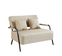 KIBONCY High Resilience Sponge Padded 2 Seater Leather Loveseat Sofa Backrest Small Double Couch with Curved Metal Armrest, for Bedroom Balcony(B,155x65x74cm)