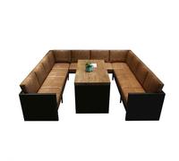 KIBONCY Industrial 2-Seater Sofa and Table Set,2-Person Brown Leather Seating with Wooden, for Cafe, Restaurant and Home Living Room(H)