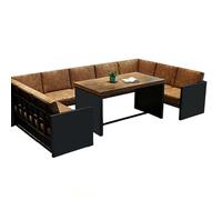 KIBONCY Industrial 2-Seater Sofa and Table Set,2-Person Brown Leather Seating with Wooden, for Cafe, Restaurant and Home Living Room(G)