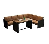 KIBONCY Industrial 2-Seater Sofa and Table Set,2-Person Brown Leather Seating with Wooden, for Cafe, Restaurant and Home Living Room(F)