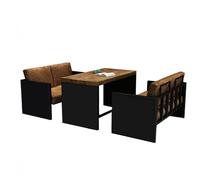 KIBONCY Industrial 2-Seater Sofa and Table Set,2-Person Brown Leather Seating with Wooden, for Cafe, Restaurant and Home Living Room(B)