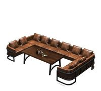 KIBONCY Industrial L-Shaped Sectional Sofa with Coffee Table Set, Faux Leather Upholstery, Modern Metal Frame, Ideal for Bar, Lounge, and Entertainment Spaces(G)