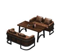 KIBONCY Industrial L-Shaped Sectional Sofa with Coffee Table Set, Faux Leather Upholstery, Modern Metal Frame, Ideal for Bar, Lounge, and Entertainment Spaces(B)