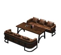 KIBONCY Industrial L-Shaped Sectional Sofa with Coffee Table Set, Faux Leather Upholstery, Modern Metal Frame, Ideal for Bar, Lounge, and Entertainment Spaces(C)