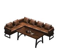 KIBONCY Industrial L-Shaped Sectional Sofa with Coffee Table Set, Faux Leather Upholstery, Modern Metal Frame, Ideal for Bar, Lounge, and Entertainment Spaces(E)