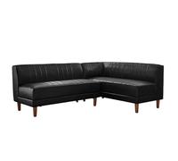 KIBONCY L-Shaped Faux Leather Booth Sofa with Retro Vertical Tufting, Easy Assembly Corner Sturdy & Comfortable Modular Design(4)