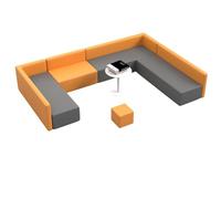 KIBONCY Leather Sectional Sofa & Stool Set, Modern Wood Frame Soft Padded Bench for Lobby, for Restaurants Living Room and Apartment(5)