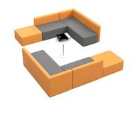 KIBONCY Leather Sectional Sofa & Stool Set, Modern Wood Frame Soft Padded Bench for Lobby, for Restaurants Living Room and Apartment(3)